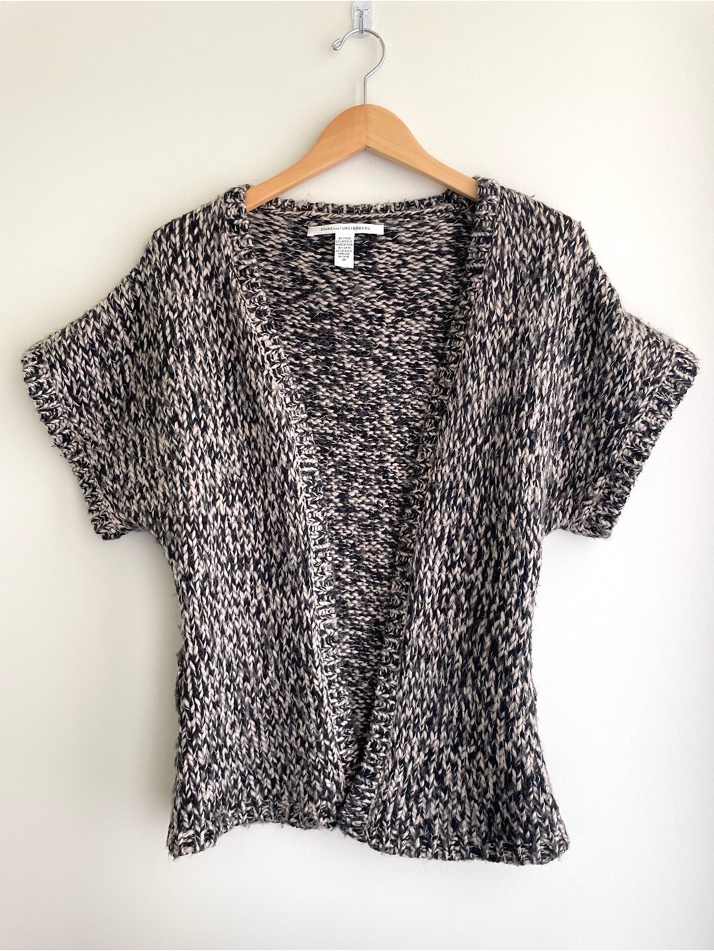 Diane von Furstenberg Vintage Marled Open-Front Short-Sleeve Designer Cardigan